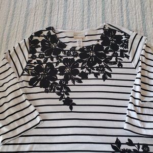 Alfred Dunner Black and White Flowered Knit Top 3X